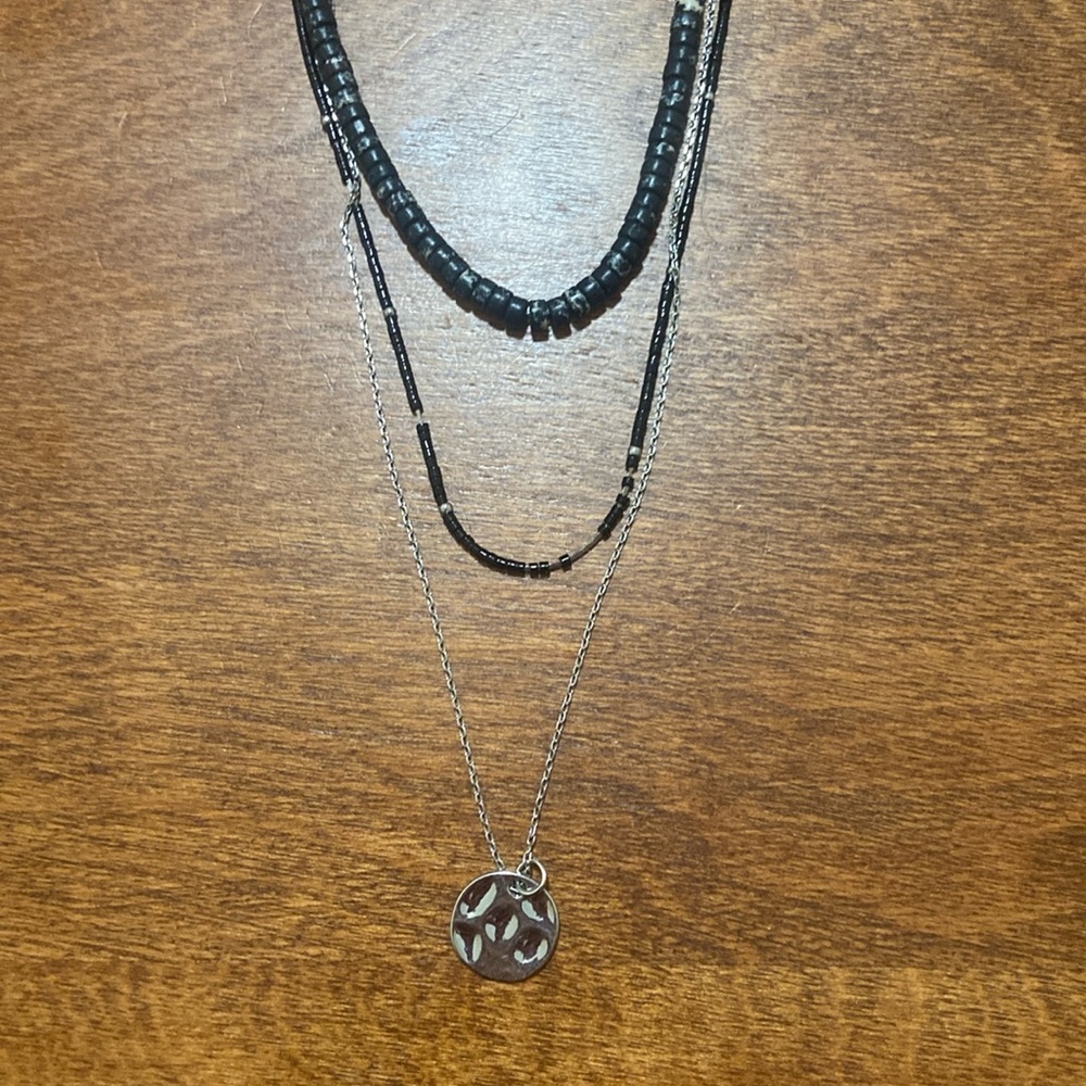 NWT Sonoma Triple strand necklace Beaded strands and silver charm strand